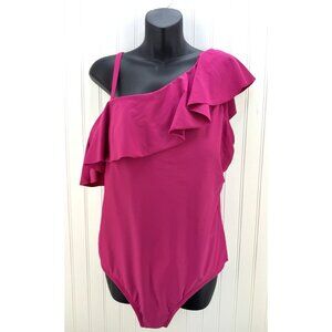 Kona Sol Ruffle One Shoulder High Coverage One Piece Swimsuit Pink Women's 17